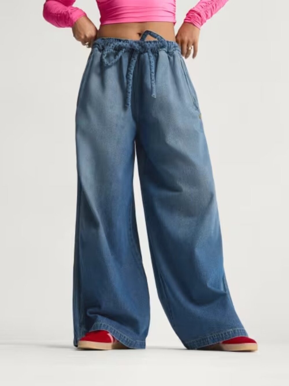 adidas Originals Denim-Style Blue Track Pants Womens Size 10 Street Style Sporty